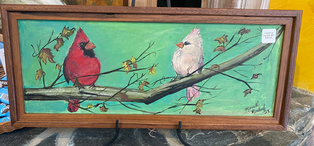 Original reclaimed wood painting “Cardinal Couple #67