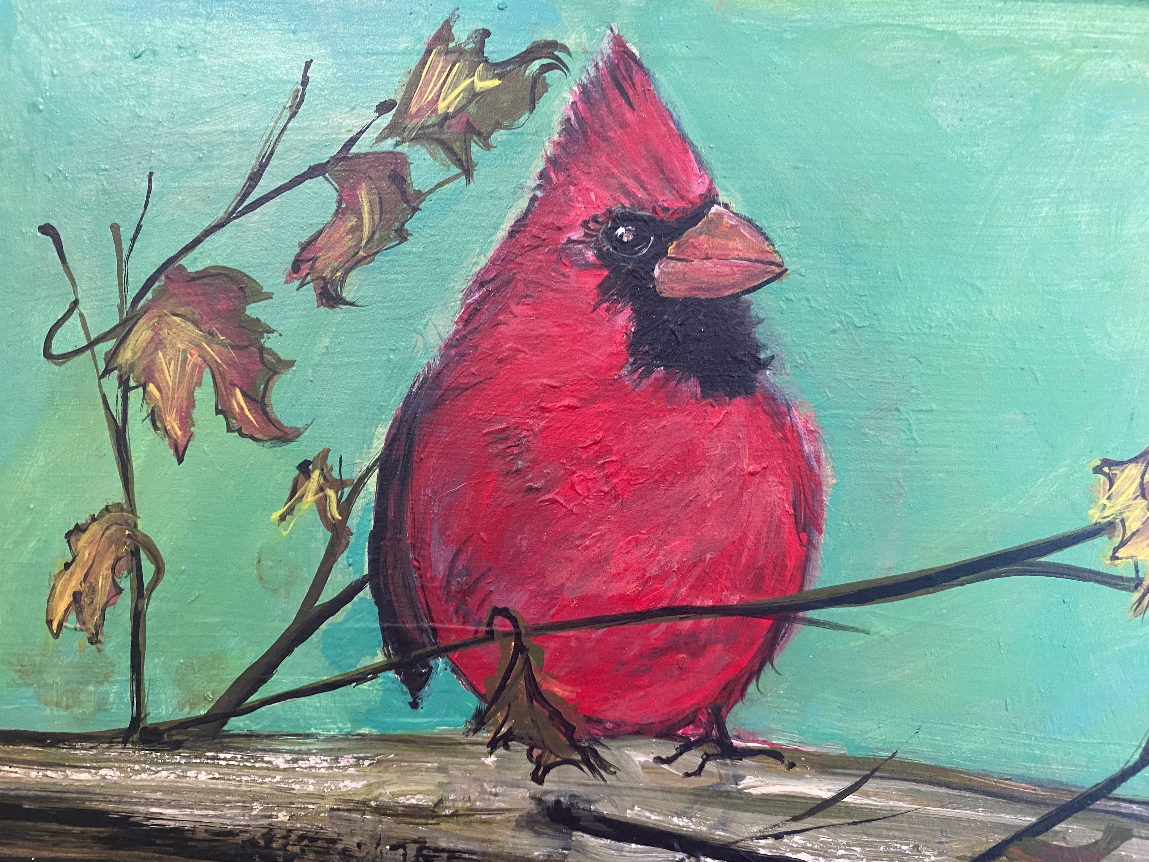 Original reclaimed wood painting “Cardinal Couple #67