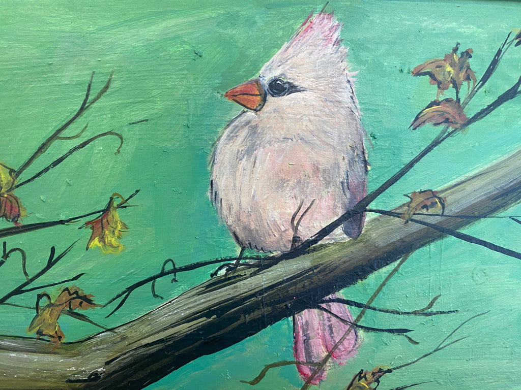 Original reclaimed wood painting “Cardinal Couple #67