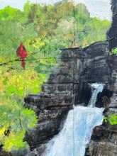Load image into Gallery viewer, Cardinal at Linville Falls,NC. Original painting on reclaimed wood
