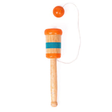 Load image into Gallery viewer, Wooden toy with orange top and blue band on a white background
