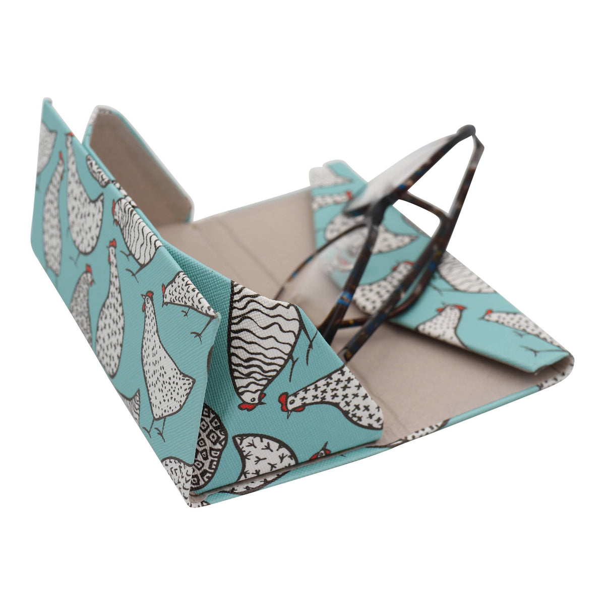 Open sandal with chicken pattern on a white background