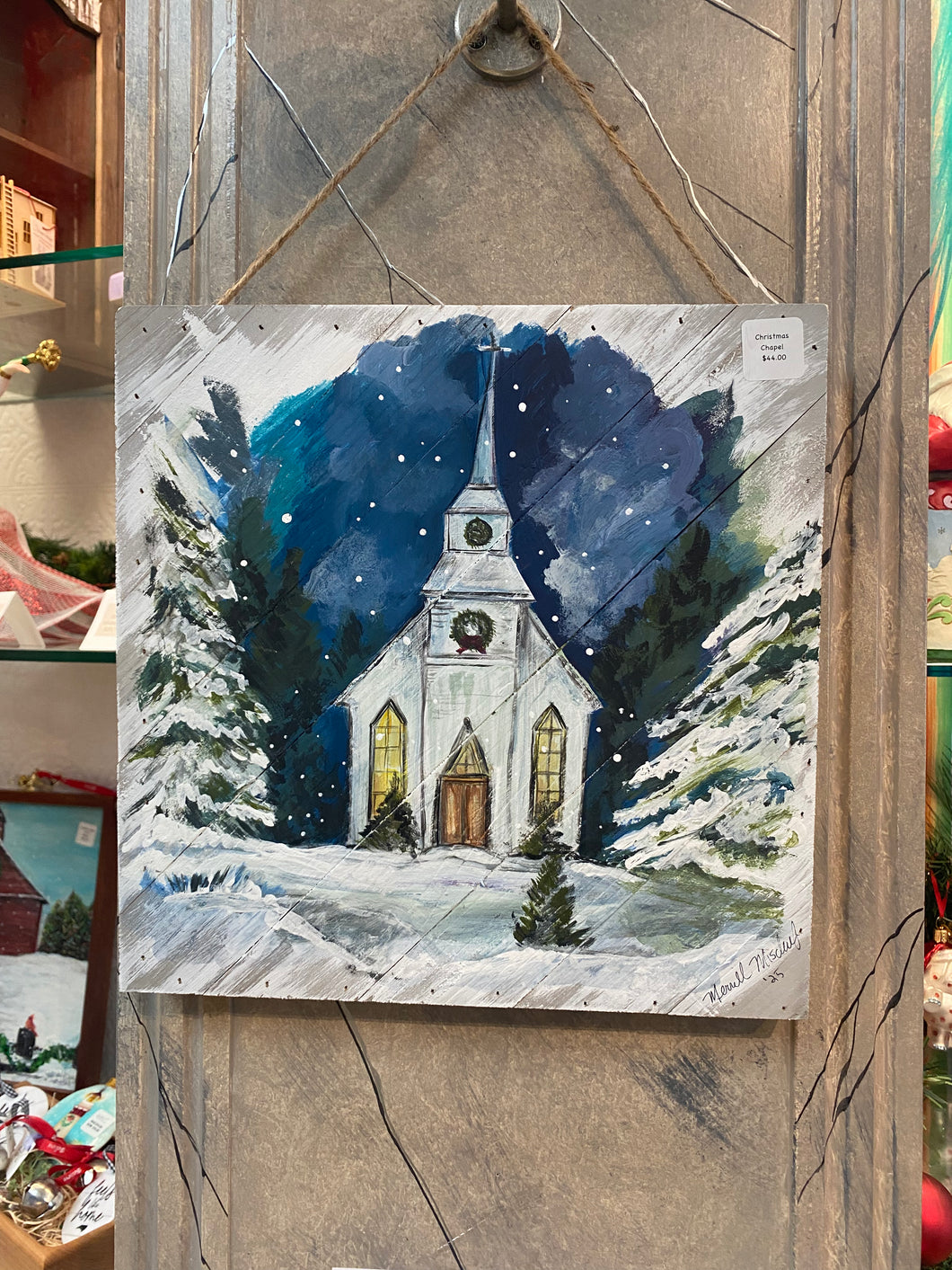 Christmas Chapel- Original painting on wood