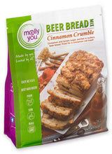 Load image into Gallery viewer, Molly You Beer Bread Kit packaging with bread and cinnamon crumble on a white background
