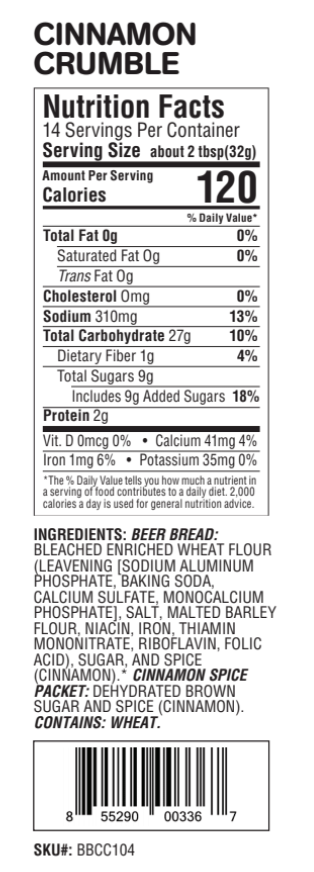 Cinnamon Crumble Premium Beer Bread Mix - 16 oz