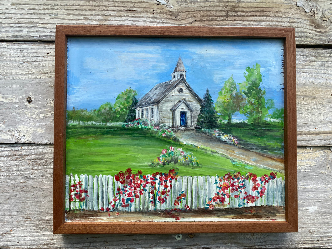 Country Church reclaimed wood painting