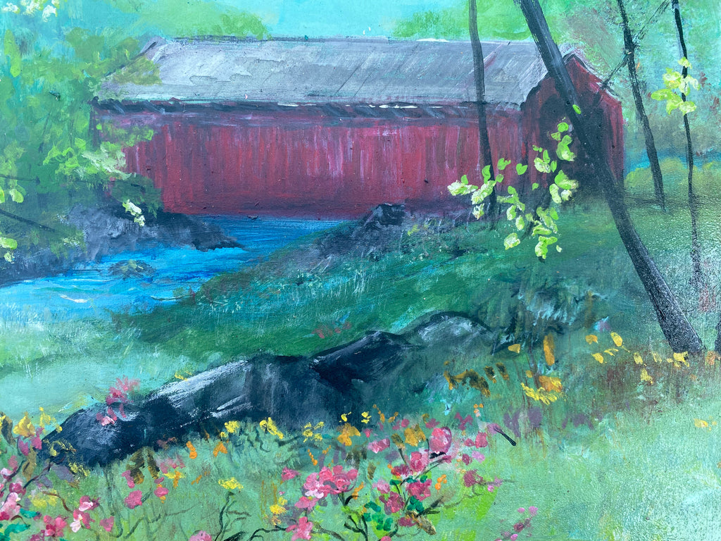 Covered Bridge #10  Original Artwork on Reclaimed Wood