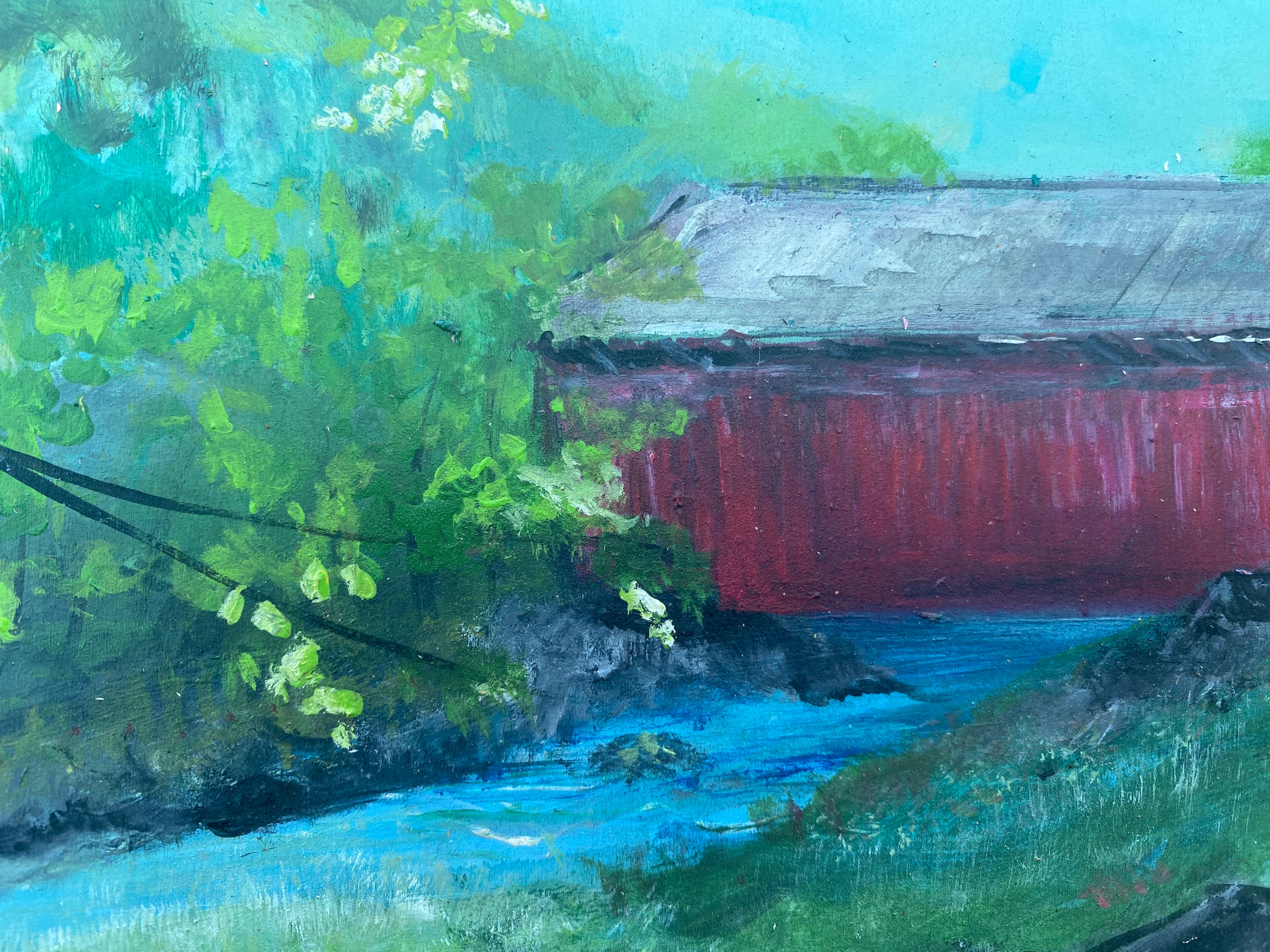 Covered Bridge #10  Original Artwork on Reclaimed Wood