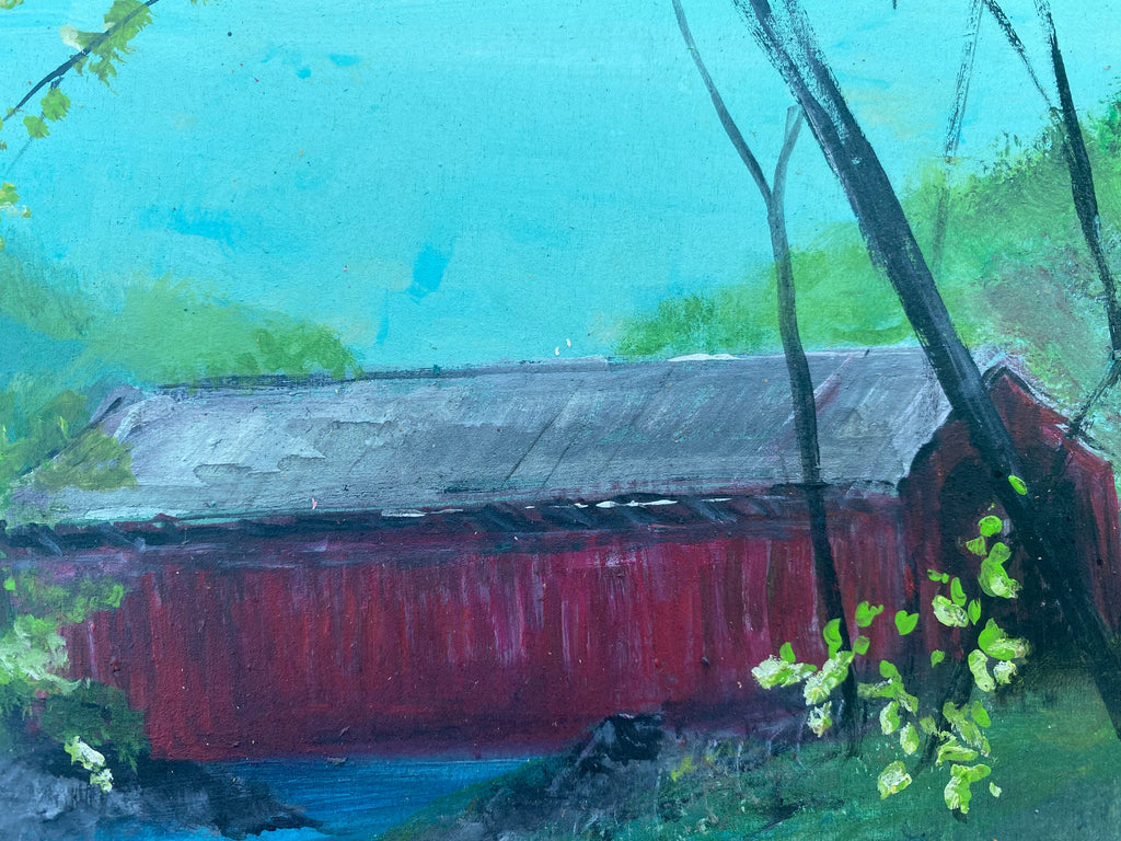 Covered Bridge #10  Original Artwork on Reclaimed Wood