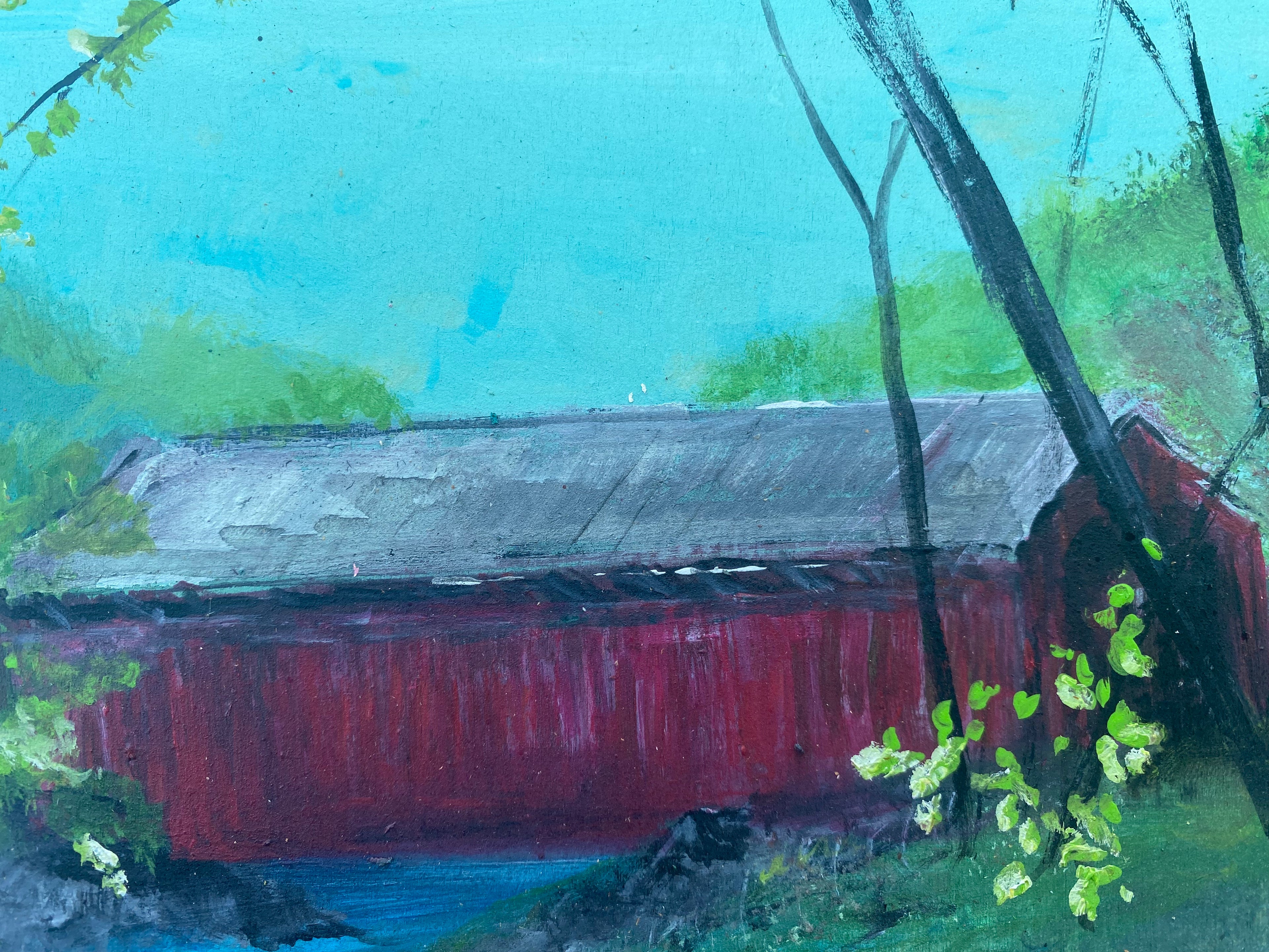 Covered Bridge #10  Original Artwork on Reclaimed Wood