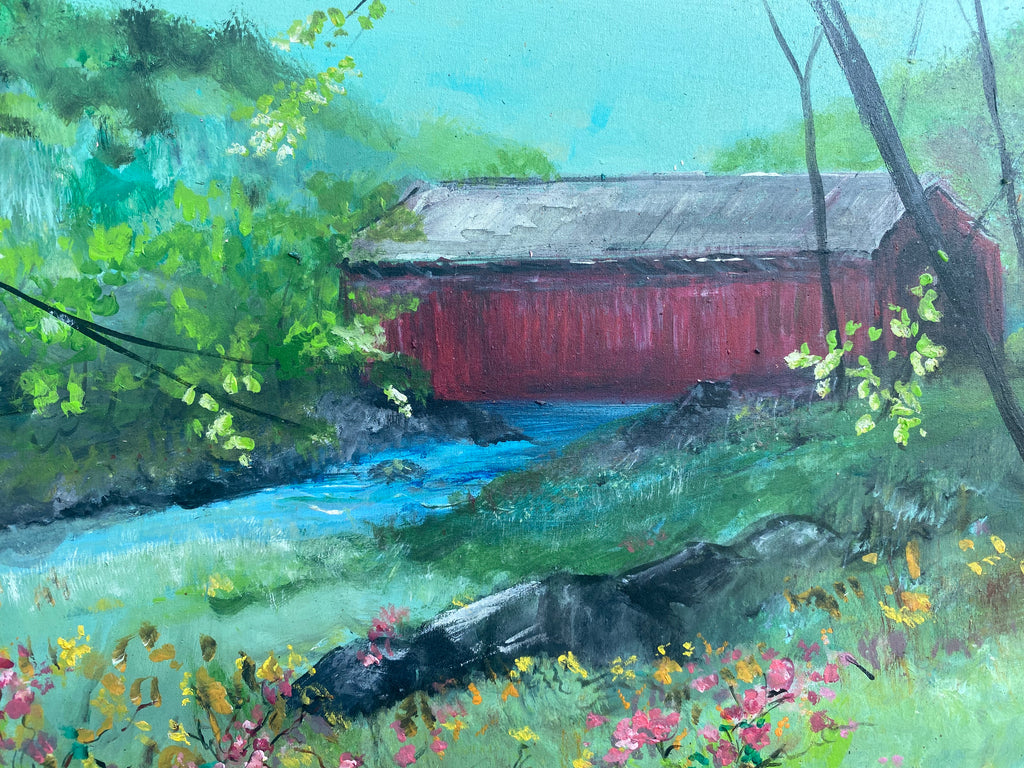 Covered Bridge #10  Original Artwork on Reclaimed Wood