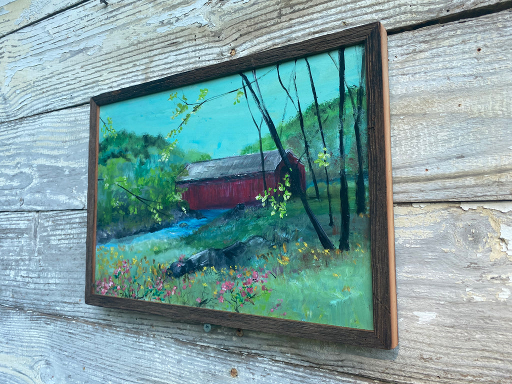 Covered Bridge #10  Original Artwork on Reclaimed Wood