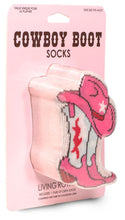 Load image into Gallery viewer, Pink cowboy boot socks packaging with a pink hat and dancer design on a white background
