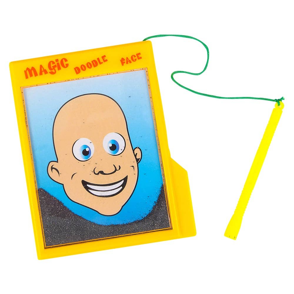 Magic Doodle Face toy with a yellow border and blue background