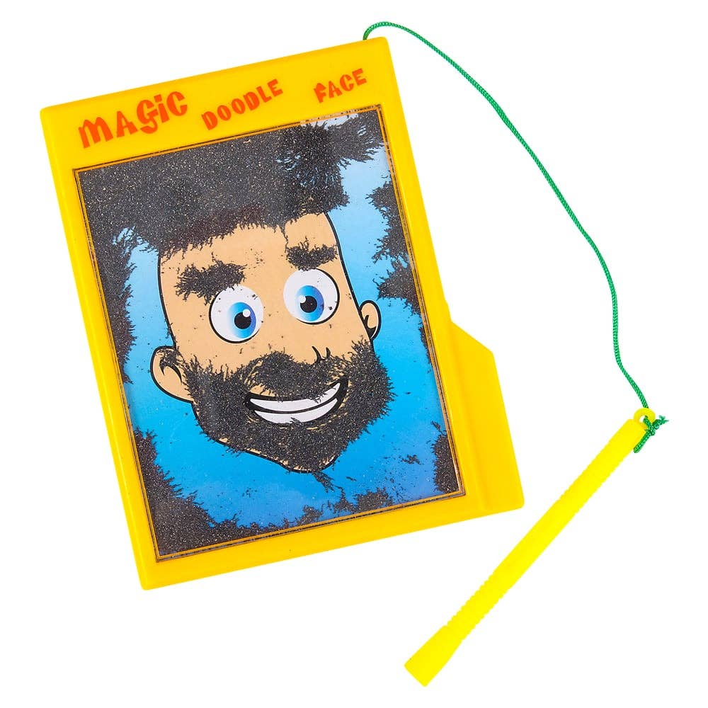 Magic Doodle Face toy with a face drawing and yellow stick on a white background