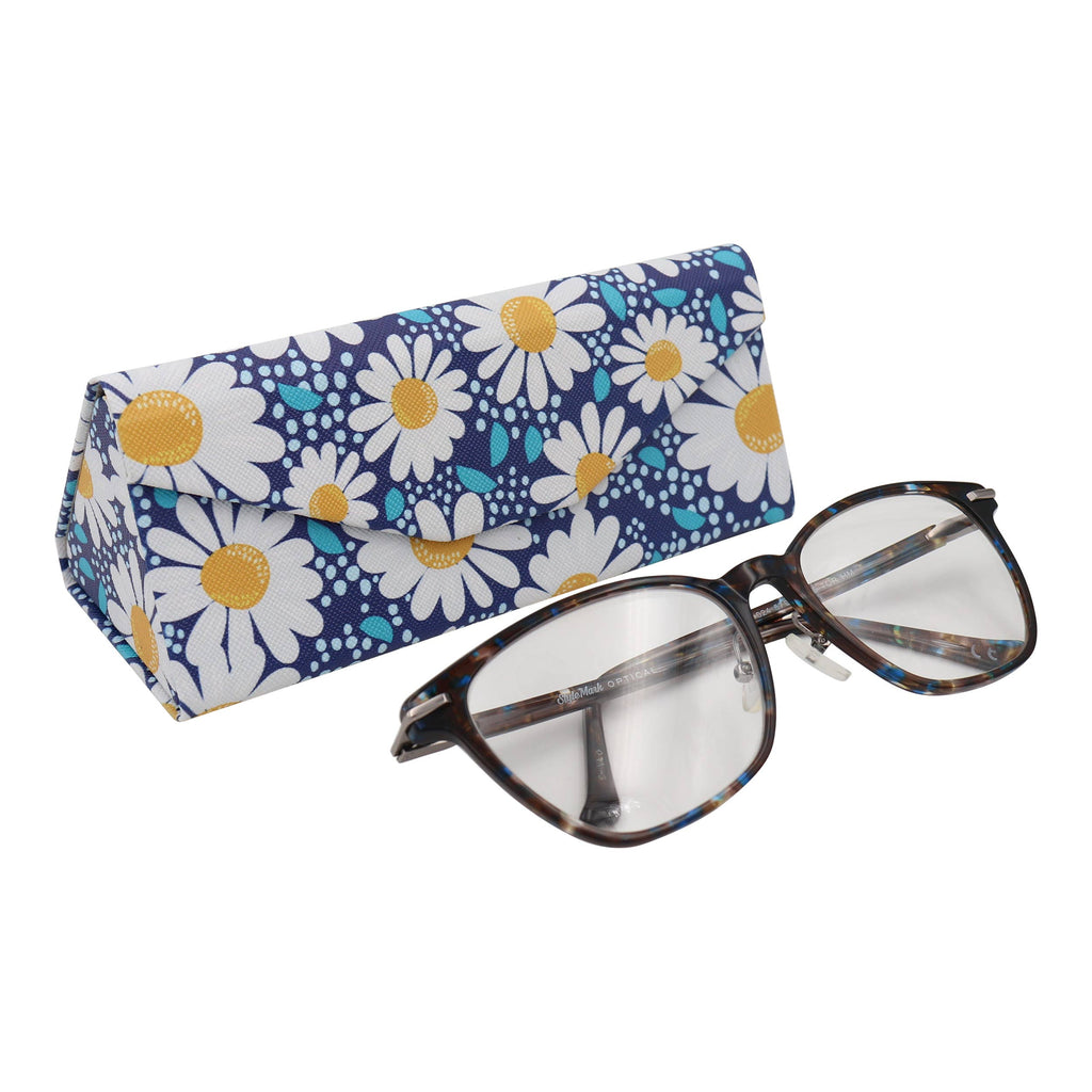Eyeglasses with a floral case on a white background