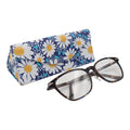 Eyeglasses with a floral case on a white background