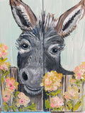 painting of a donkey on reclaimed wood