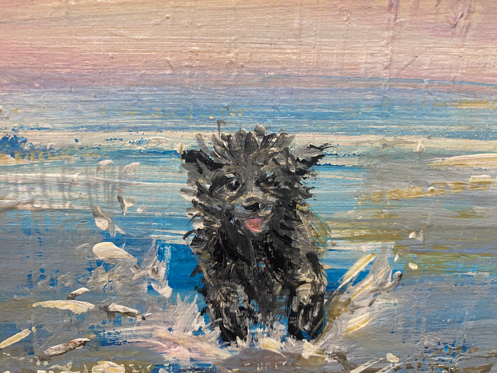 Original reclaimed wood painting  - Dogs in the Surf