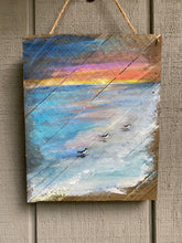 Load image into Gallery viewer, Sandpipers at Sunset- Hand-painted Wooden Square Pallet Wood Wall Decor
