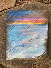 Load image into Gallery viewer, Sandpipers at Sunset- Hand-painted Wooden Square Pallet Wood Wall Decor

