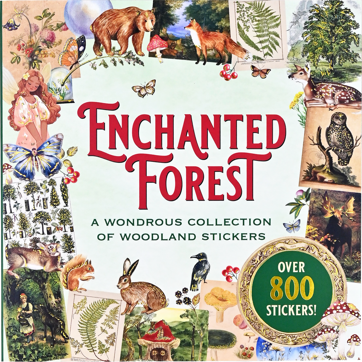 Cover of 'Enchanted Forest' sticker book with various stickers and text on a white background