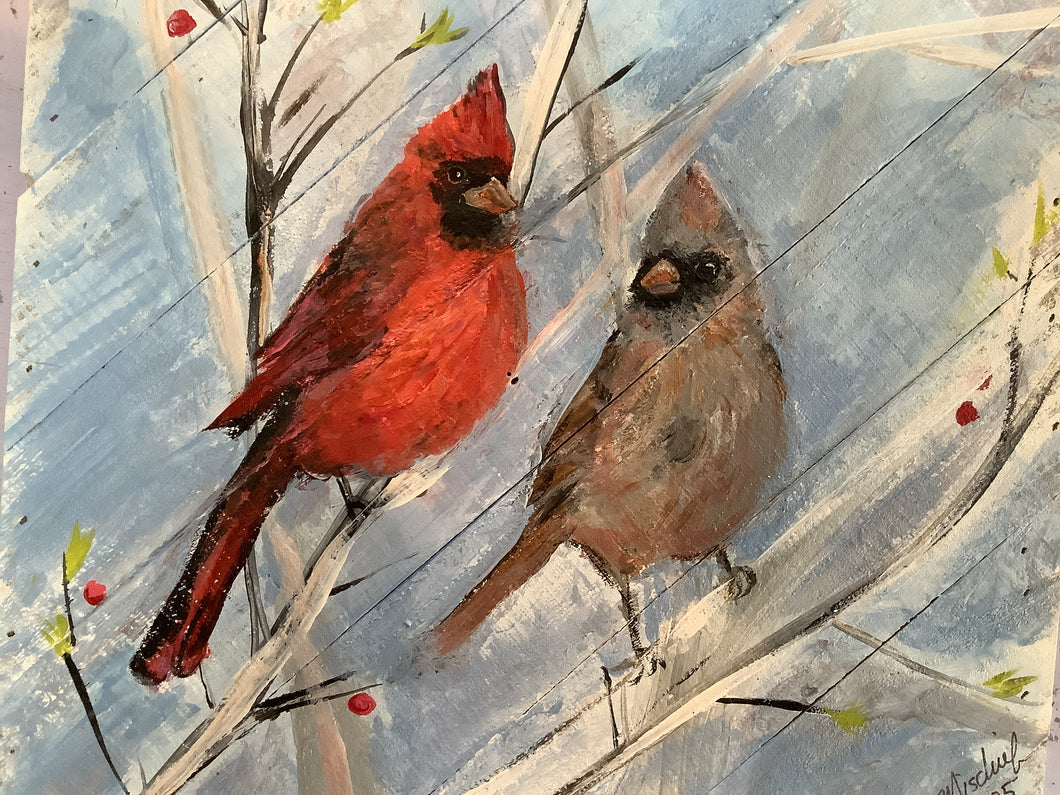 Cardinal Couple #56 - Hand-painted Wooden Pallet Wall Decor