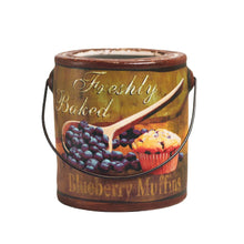 Load image into Gallery viewer, Decorative pail with blueberry muffin design and text on a white background
