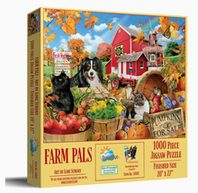 Load image into Gallery viewer, Jigsaw puzzle box featuring farm animals and a barn with colorful autumn elements.


