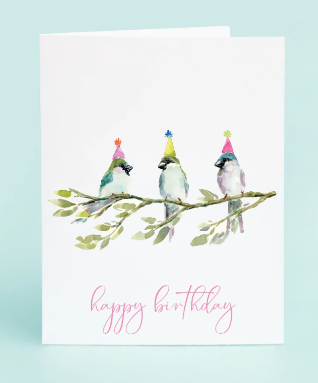 Greeting Card - Finches On Branch “Happy Birthday”