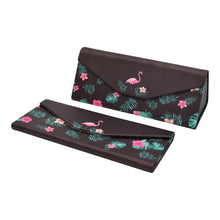 Load image into Gallery viewer, Brown eyeglass case with flamingo and leaf pattern on a white background

