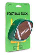 Load image into Gallery viewer, Packaged football-shaped socks with green border on a white background
