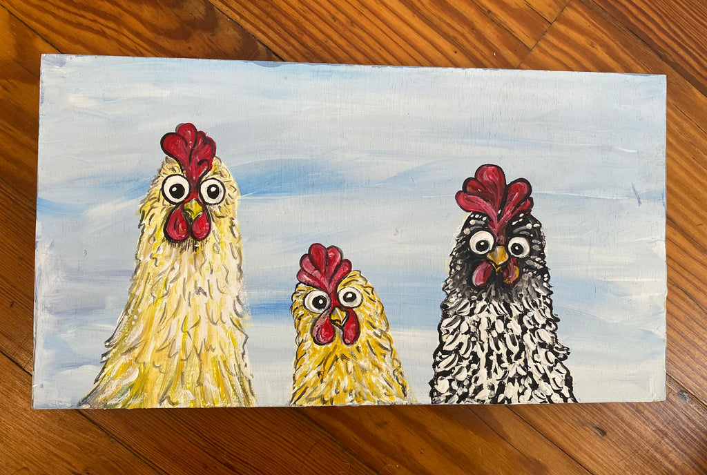 Three Chickitas - Original painting on reclaimed wood
