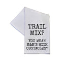 White towel with black text on a white background

