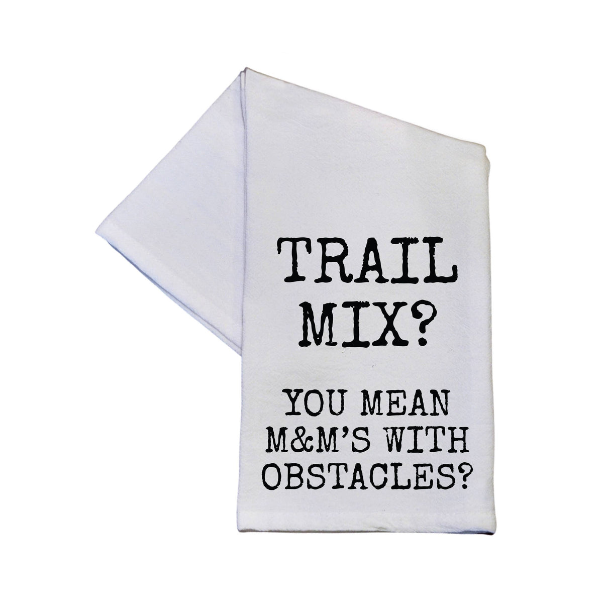 White towel with black text on a white background

