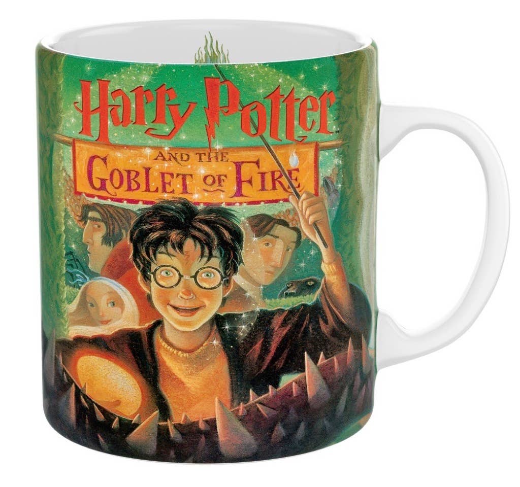 Harry Potter mug with cover design featuring characters and text