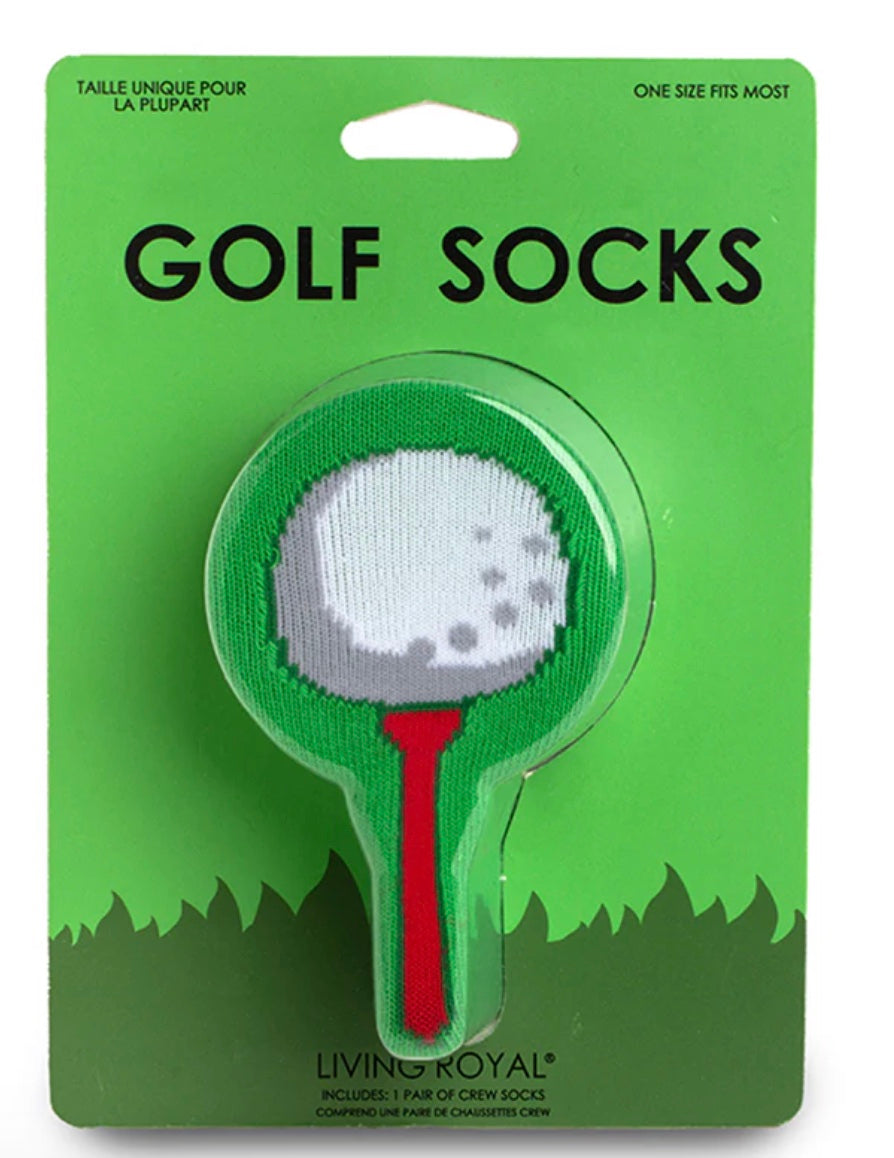 Golf Themed socks on green background