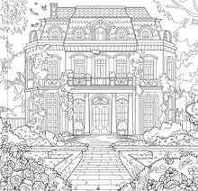 Load image into Gallery viewer, Line drawing of a large mansion with detailed architecture and garden.
