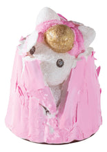 Load image into Gallery viewer, Decorative gnome figure with pink outfit and gold ball on white background
