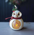 Decorative owl-shaped lantern with a string of lights on a dark background
