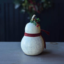 Load image into Gallery viewer, Decorative gourd with a red ribbon and small green branch on a dark background
