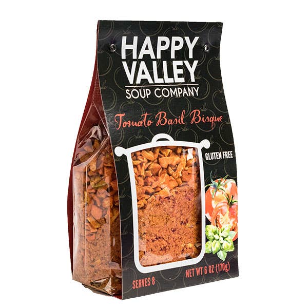 Happy Valley Soup Company Tomato Basil Birque package on a white background