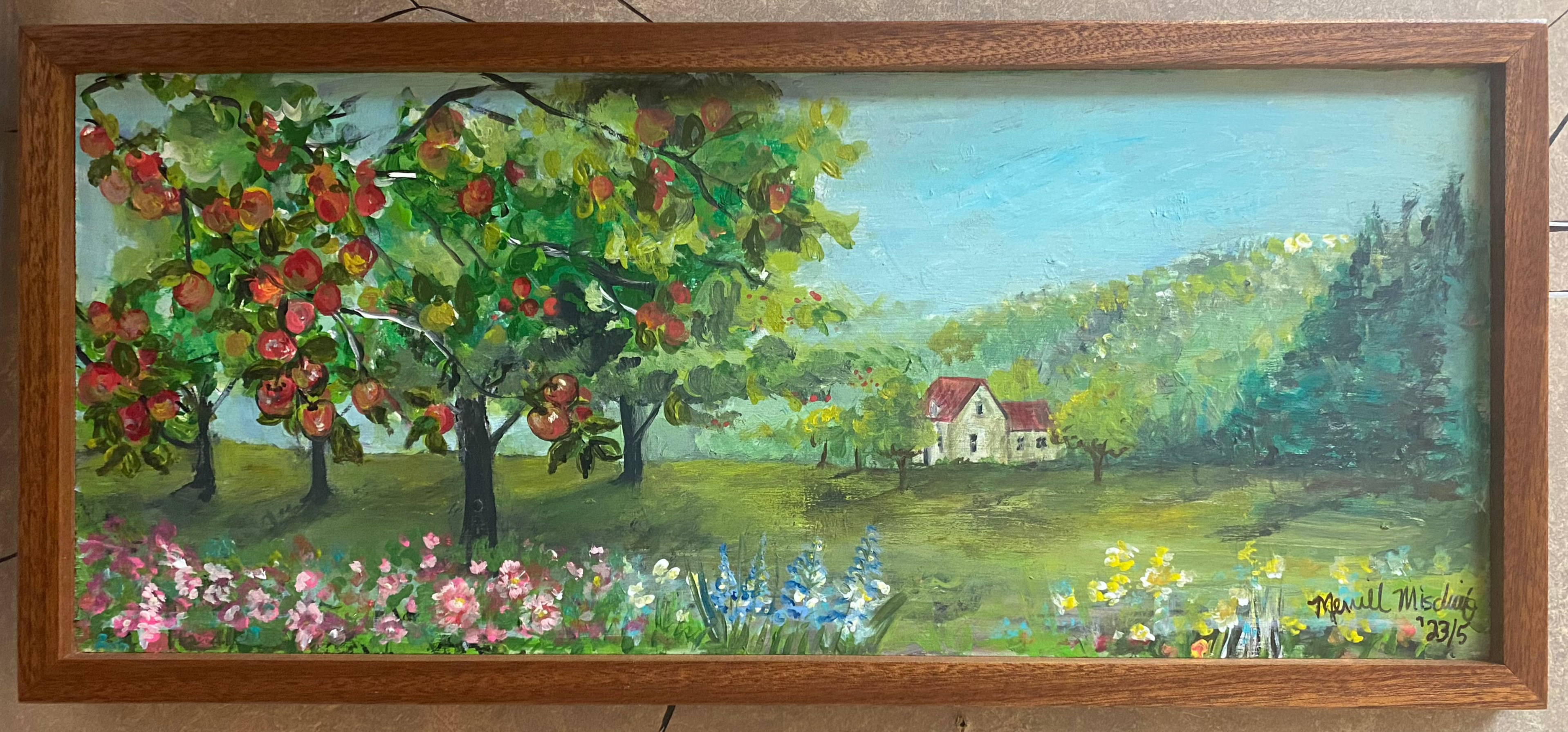 Apple Tree Farm - Original Framed Painting on Reclaimed Wood