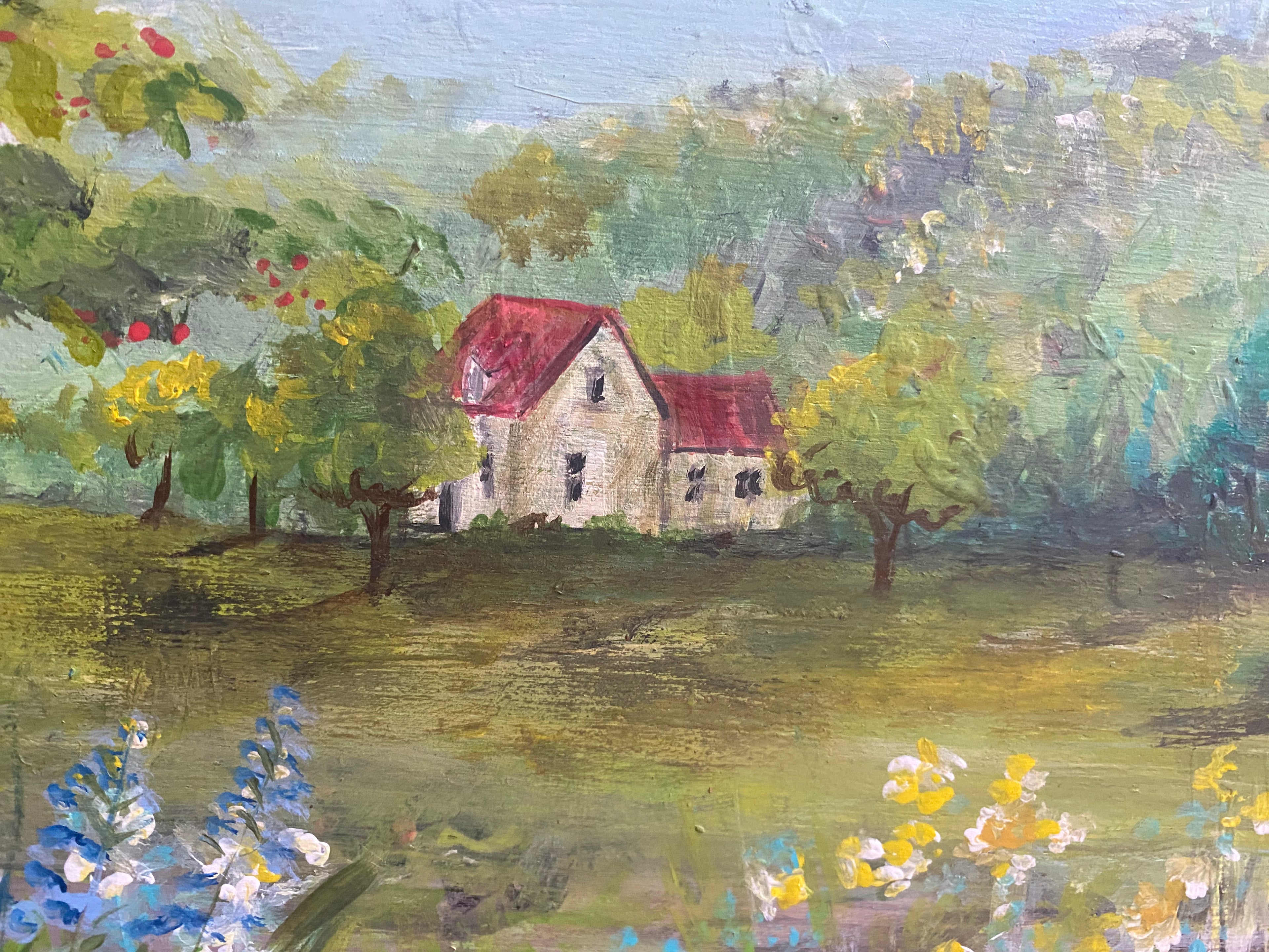 Apple Tree Farm - Original Framed Painting on Reclaimed Wood
