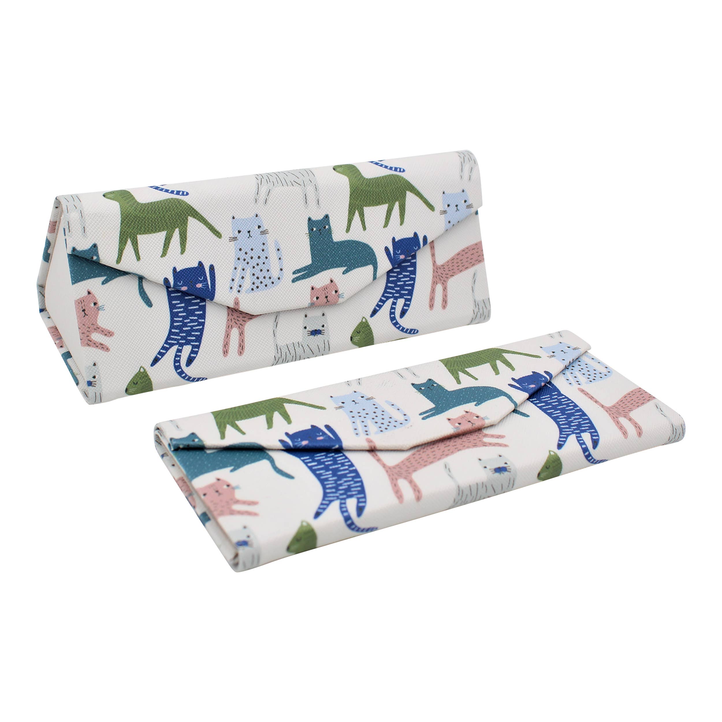 Two folded cloths with colorful cat pattern on a white background