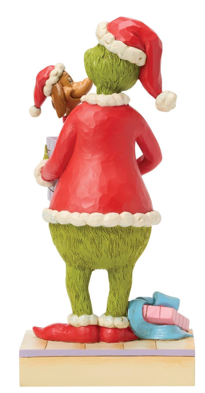 Christmas-themed figurine of a character in a red outfit with a hat, green body, and white beard.