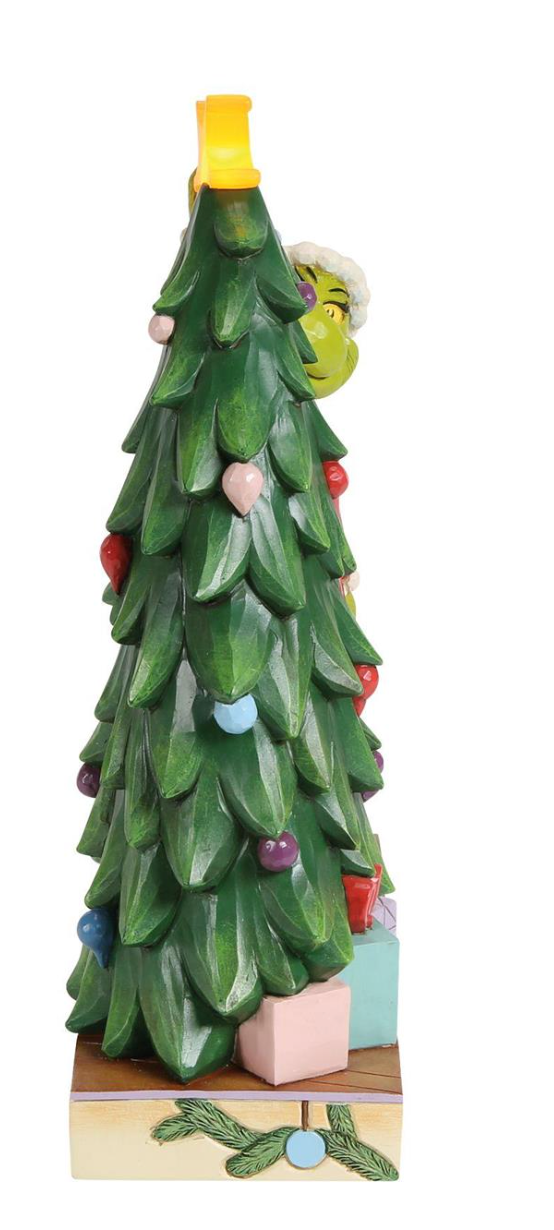 Decorative Christmas tree figurine with a face on a white background