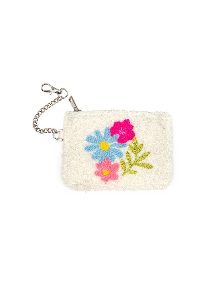 Keychain Pouch - Spring Flowers in Bloom - White