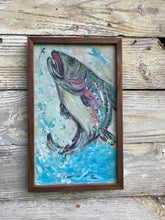 Load image into Gallery viewer, LeapingTrout #6. Original painting on reclaimed wood
