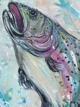 Load image into Gallery viewer, LeapingTrout #6. Original painting on reclaimed wood

